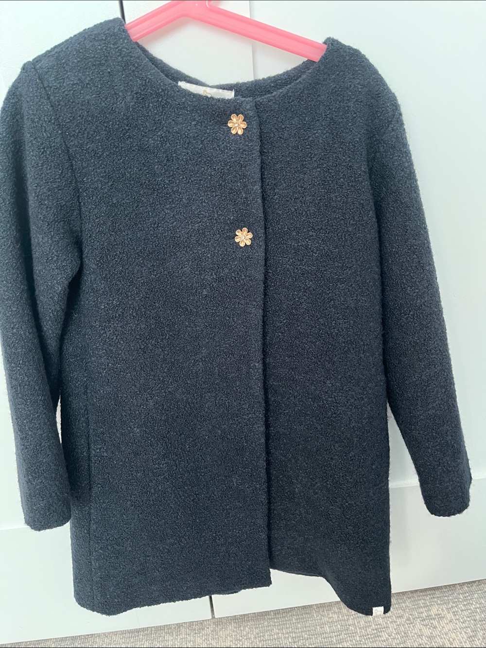 Girls  navy Bouclé Coat with Decorative Buttons